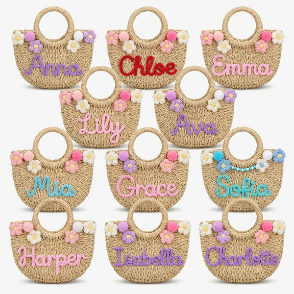 Custom Name Straw Summer Beach Tote Bag Handmade