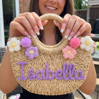 Custom Name Straw Summer Beach Tote Bag Handmade