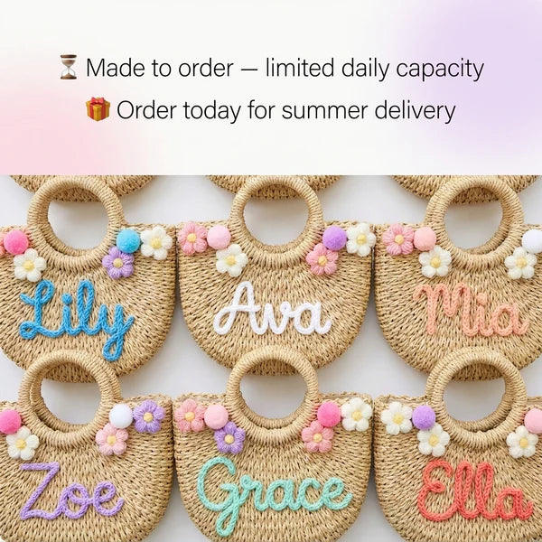 Custom Name Straw Summer Beach Tote Bag Handmade