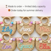 Custom Name Straw Summer Beach Tote Bag Handmade