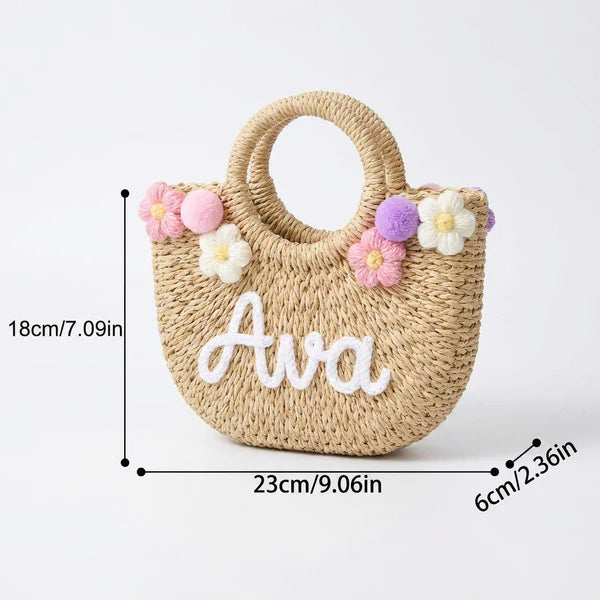 Custom Name Straw Summer Beach Tote Bag Handmade